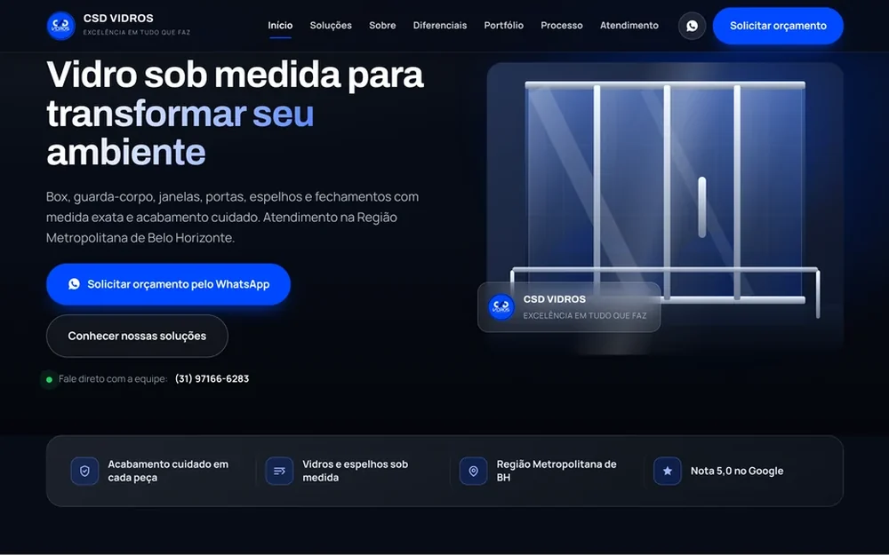Site desenvolvido pela BH Agency para CSD Vidros