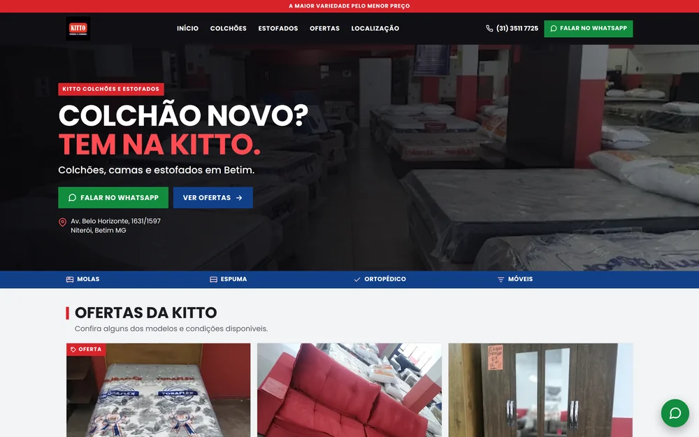 Site desenvolvido pela BH Agency para Kitto Colchões