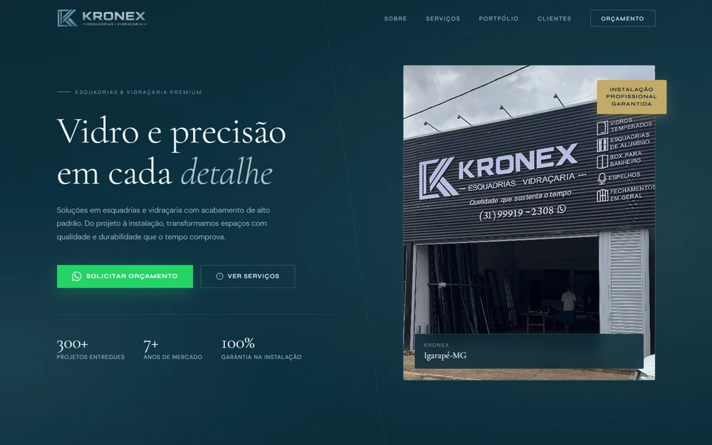 Site desenvolvido pela BH Agency para Kronex Esquadrias