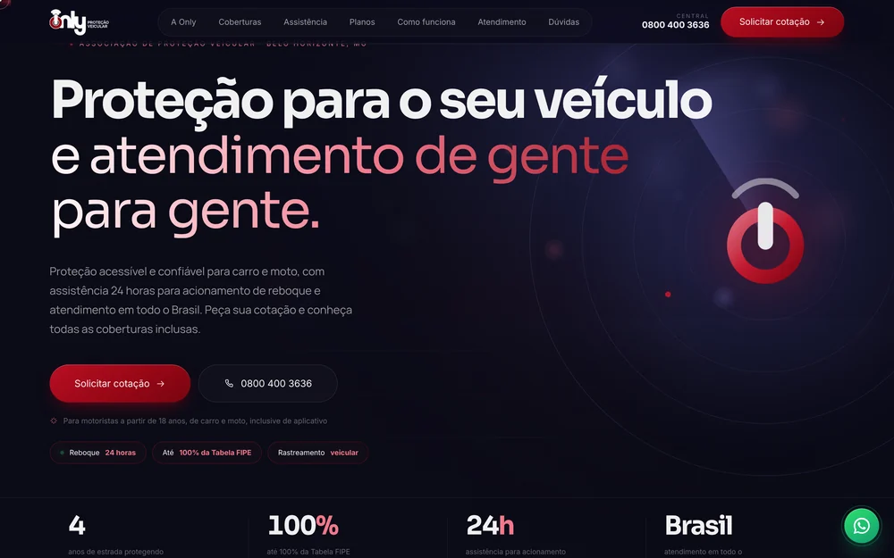 Site desenvolvido pela BH Agency para Only Proteção Veicular