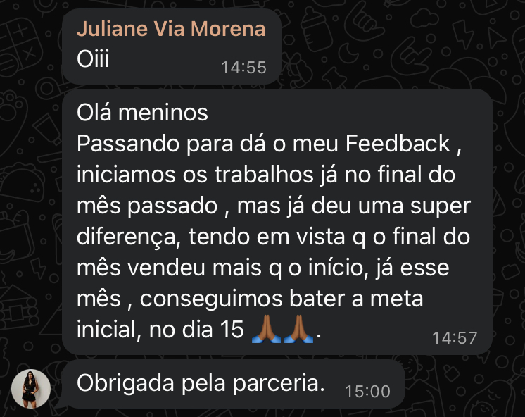 Depoimento cliente - Feedback mensal positivo